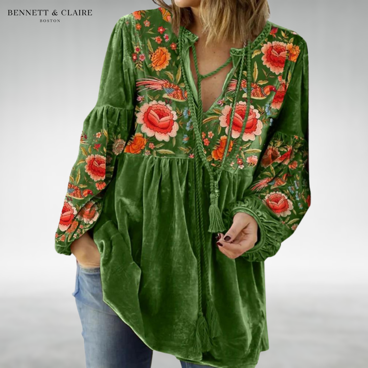 Rhonda™ Vintage Print V-Neck Sweater
