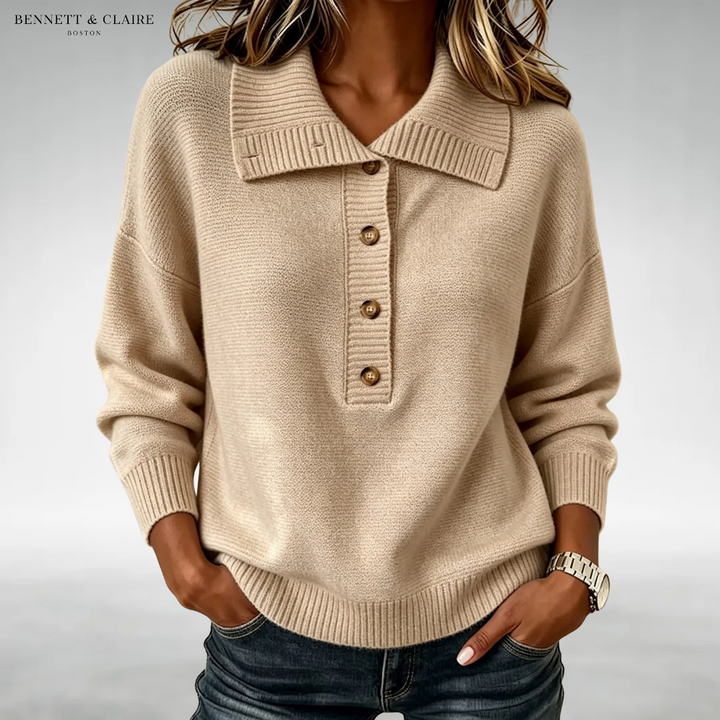 Olivia Button-Neck Knit Sweater