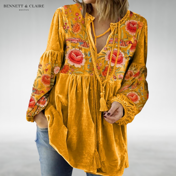 Rhonda™ Vintage Print V-Neck Sweater
