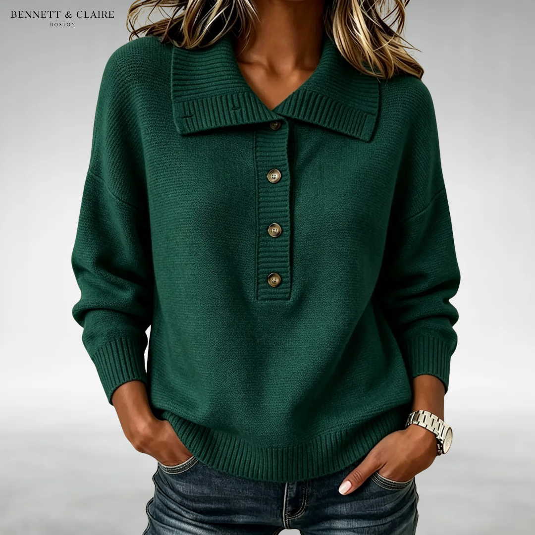 Olivia Button-Neck Knit Sweater
