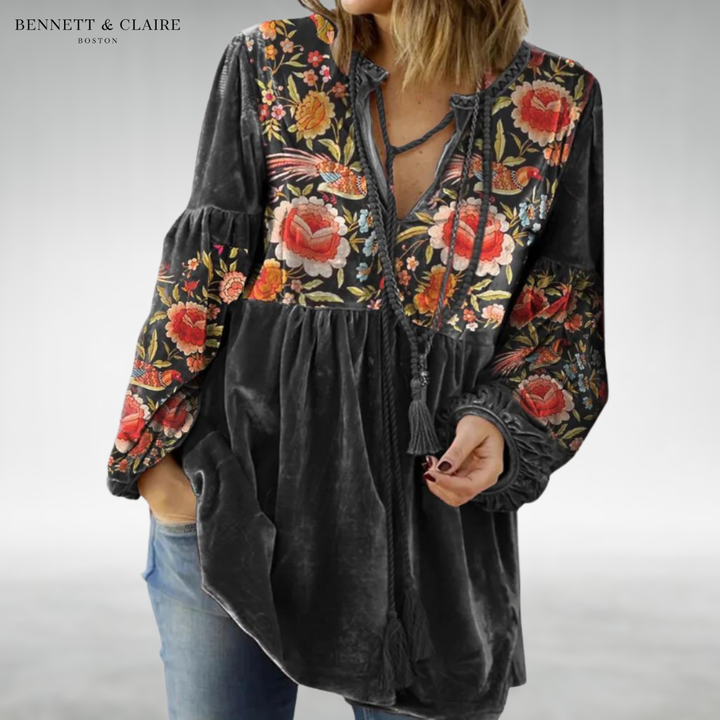 Rhonda™ Vintage Print V-Neck Sweater
