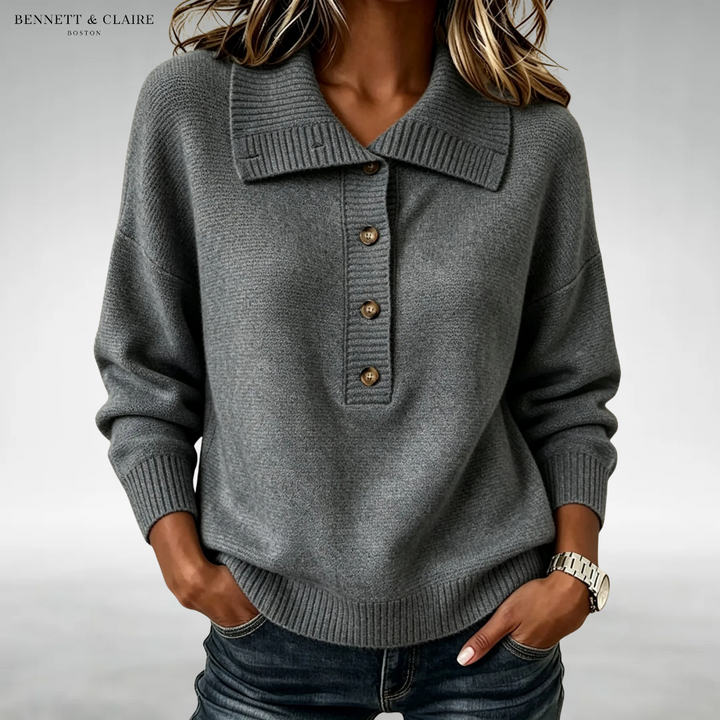 Olivia Button-Neck Knit Sweater