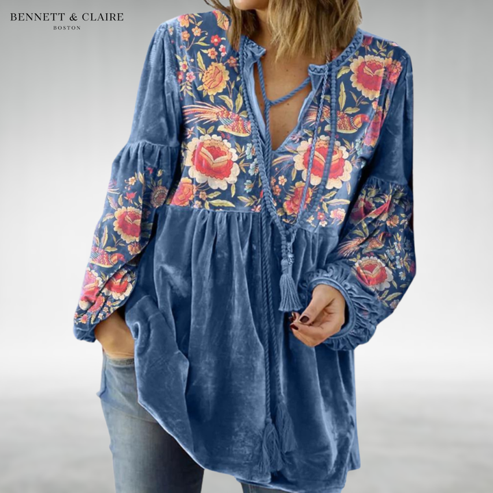 Rhonda™ Vintage Print V-Neck Sweater