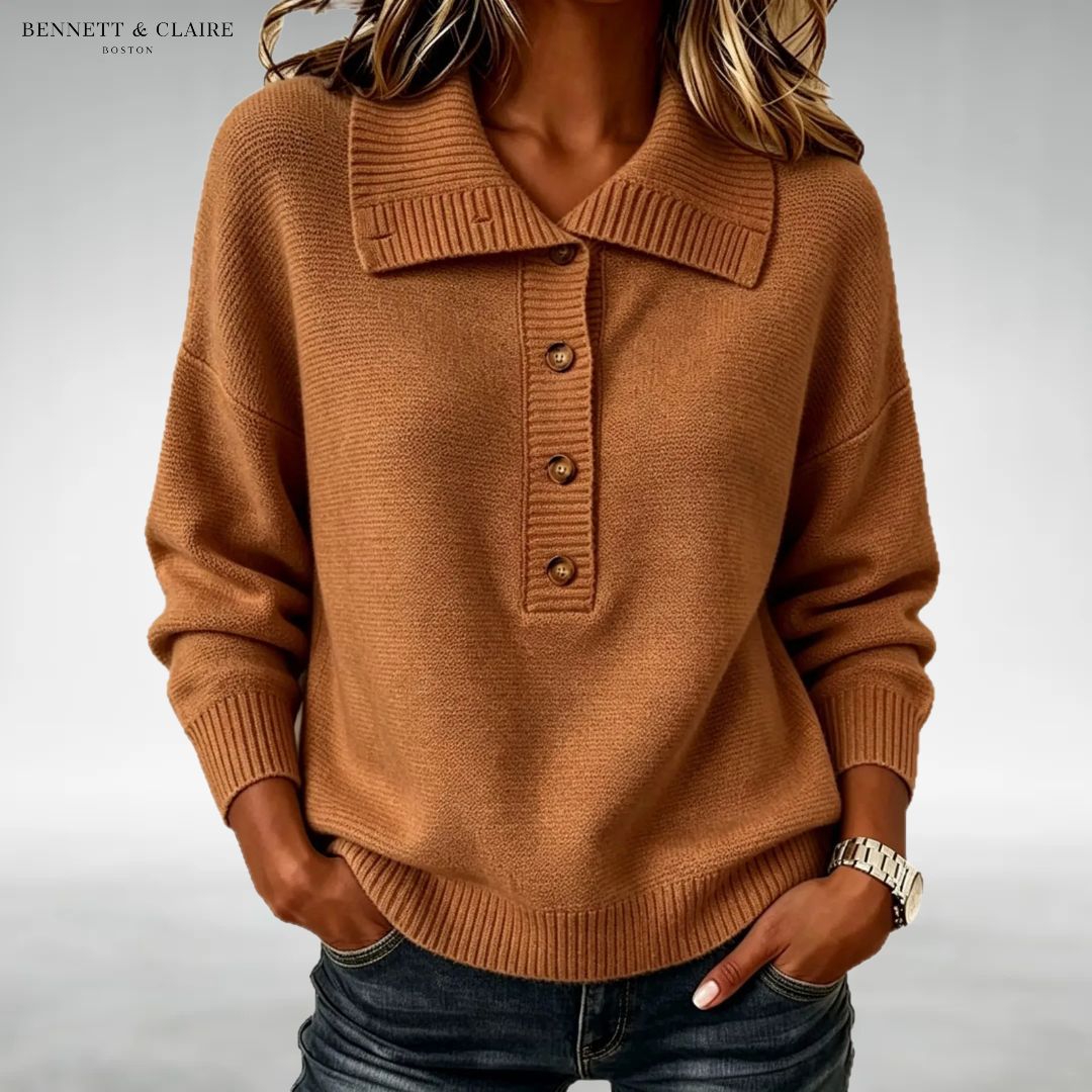 Olivia Button-Neck Knit Sweater