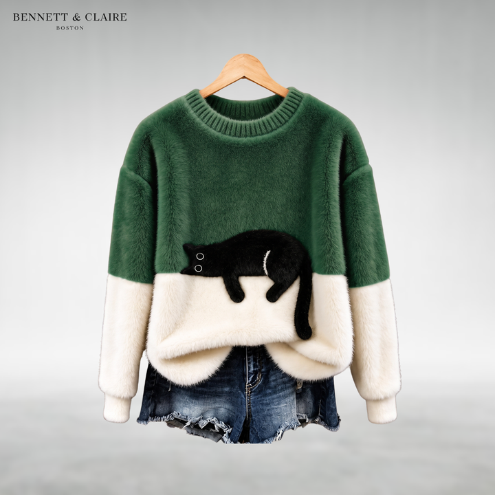 Mabel™ Cozy Cat Print Sweater