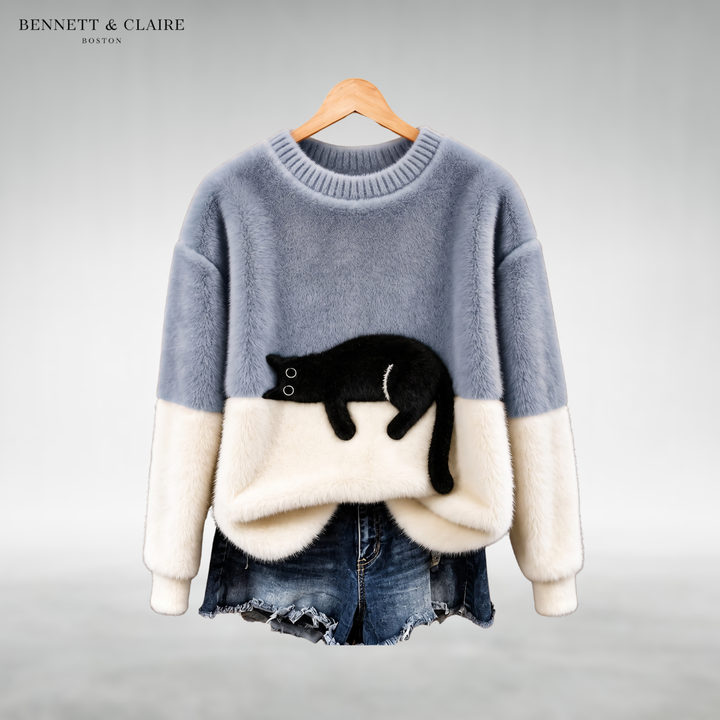 Mabel™ Cozy Cat Print Sweater