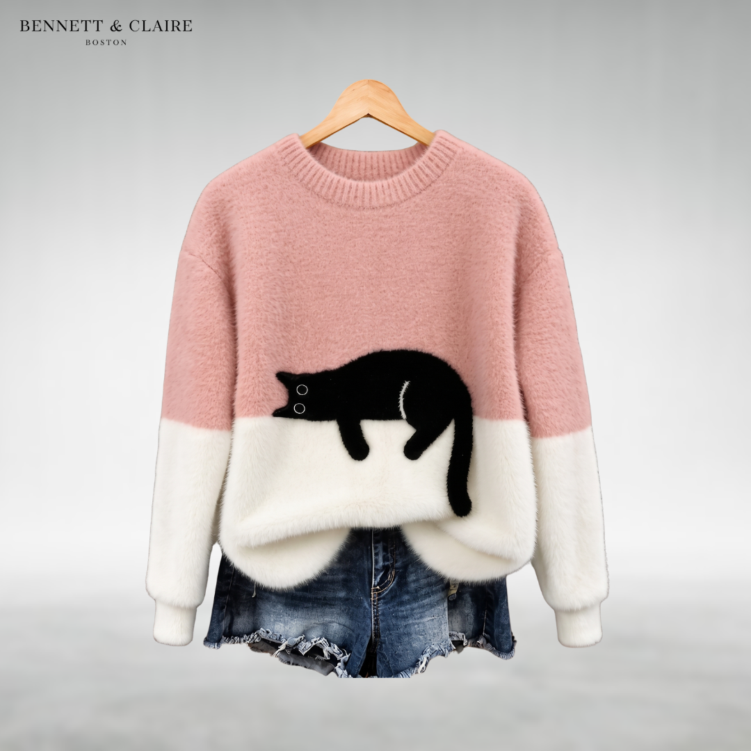 Mabel™ Cozy Cat Print Sweater