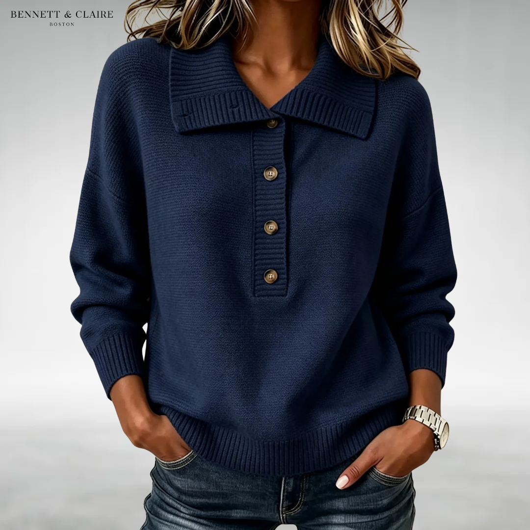 Olivia Button-Neck Knit Sweater